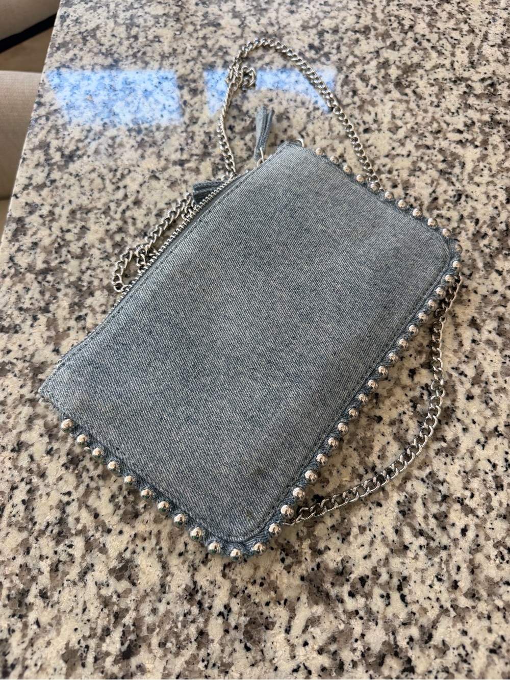 Zara Light Blue Denim Clutch with Silver Chain Wallet Bag - Picture 7 of 8